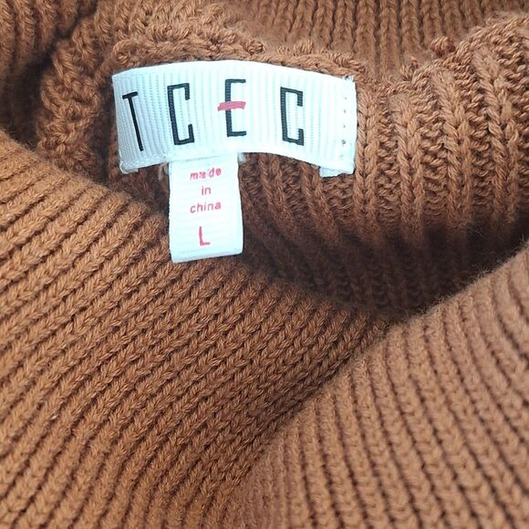 TCEC Crop Turtleneck Sweater Rust Brown Cotton L - Picture 3 of 13